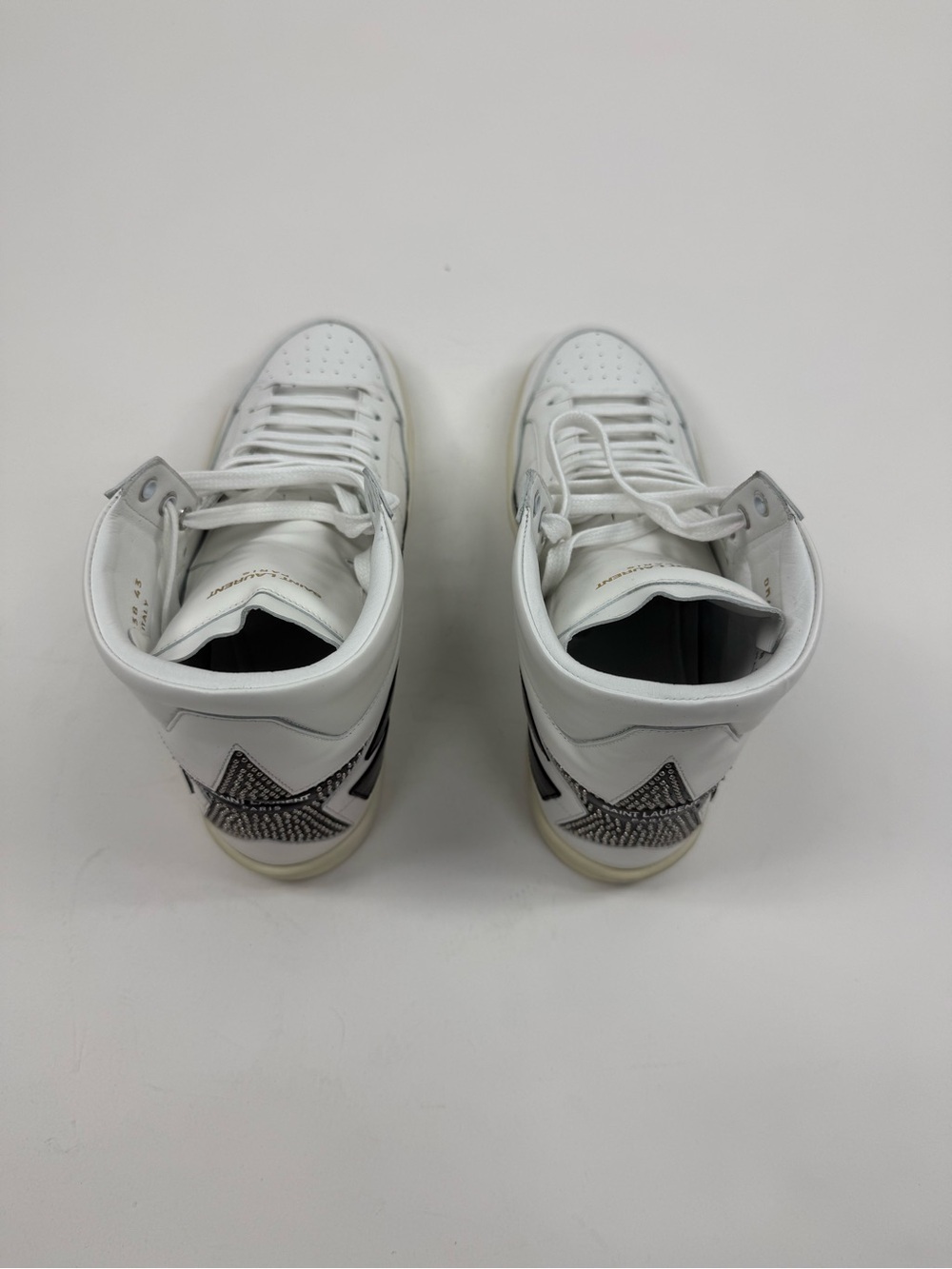 Saint Laurent White High-Top Sneakers with Black Stripe - Picture 9 of 10